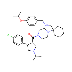 CC(C)Oc1ccc(CNCC2(N3CCN(C(=O)[C@H]4CN(C(C)C)C[C@@H]4c4ccc(Cl)cc4)CC3)CCCCC2)cc1 ZINC000028953999