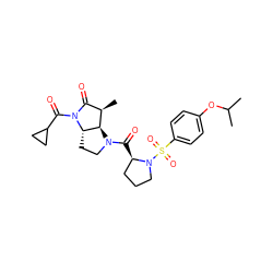 CC(C)Oc1ccc(S(=O)(=O)N2CCC[C@H]2C(=O)N2CC[C@H]3[C@H]2[C@H](C)C(=O)N3C(=O)C2CC2)cc1 ZINC000013527826