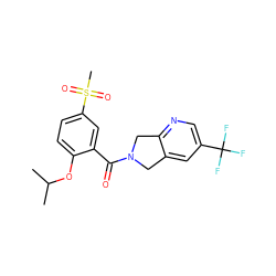 CC(C)Oc1ccc(S(C)(=O)=O)cc1C(=O)N1Cc2cc(C(F)(F)F)cnc2C1 ZINC000066260124