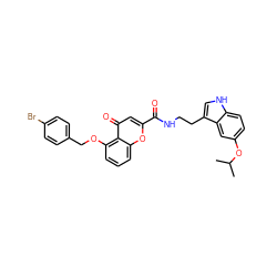 CC(C)Oc1ccc2[nH]cc(CCNC(=O)c3cc(=O)c4c(OCc5ccc(Br)cc5)cccc4o3)c2c1 ZINC001772607053