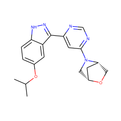 CC(C)Oc1ccc2[nH]nc(-c3cc(N4C[C@@H]5C[C@H]4CO5)ncn3)c2c1 ZINC000225541986