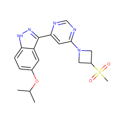 CC(C)Oc1ccc2[nH]nc(-c3cc(N4CC(S(C)(=O)=O)C4)ncn3)c2c1 ZINC000225557140