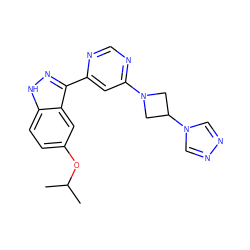 CC(C)Oc1ccc2[nH]nc(-c3cc(N4CC(n5cnnc5)C4)ncn3)c2c1 ZINC000225573453