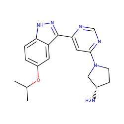 CC(C)Oc1ccc2[nH]nc(-c3cc(N4CC[C@H](N)C4)ncn3)c2c1 ZINC000221292972