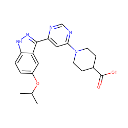 CC(C)Oc1ccc2[nH]nc(-c3cc(N4CCC(C(=O)O)CC4)ncn3)c2c1 ZINC000221317519