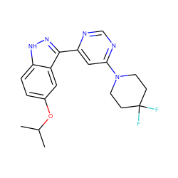 CC(C)Oc1ccc2[nH]nc(-c3cc(N4CCC(F)(F)CC4)ncn3)c2c1 ZINC000221130850