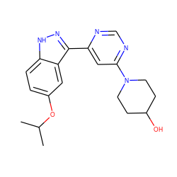 CC(C)Oc1ccc2[nH]nc(-c3cc(N4CCC(O)CC4)ncn3)c2c1 ZINC001772643957