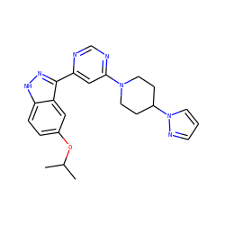 CC(C)Oc1ccc2[nH]nc(-c3cc(N4CCC(n5cccn5)CC4)ncn3)c2c1 ZINC000225556661