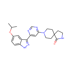 CC(C)Oc1ccc2[nH]nc(-c3cc(N4CCC5(CCNC5=O)CC4)ncn3)c2c1 ZINC000221236853