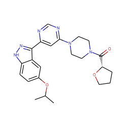 CC(C)Oc1ccc2[nH]nc(-c3cc(N4CCN(C(=O)[C@@H]5CCCO5)CC4)ncn3)c2c1 ZINC001772592730