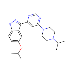 CC(C)Oc1ccc2[nH]nc(-c3cc(N4CCN(C(C)C)CC4)ncn3)c2c1 ZINC000221182204