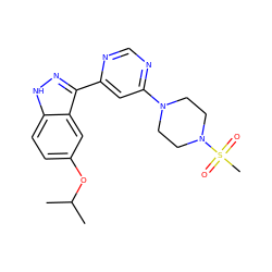 CC(C)Oc1ccc2[nH]nc(-c3cc(N4CCN(S(C)(=O)=O)CC4)ncn3)c2c1 ZINC000221157272