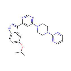 CC(C)Oc1ccc2[nH]nc(-c3cc(N4CCN(c5ncccn5)CC4)ncn3)c2c1 ZINC000225562304