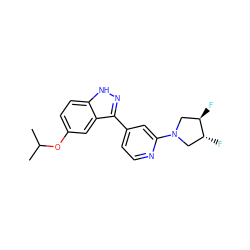 CC(C)Oc1ccc2[nH]nc(-c3ccnc(N4C[C@@H](F)[C@H](F)C4)c3)c2c1 ZINC001772608885