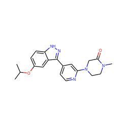 CC(C)Oc1ccc2[nH]nc(-c3ccnc(N4CCN(C)C(=O)C4)c3)c2c1 ZINC000225672197