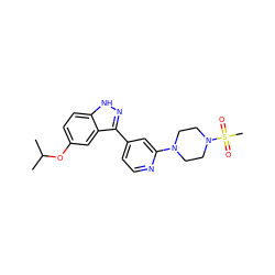 CC(C)Oc1ccc2[nH]nc(-c3ccnc(N4CCN(S(C)(=O)=O)CC4)c3)c2c1 ZINC000225678023