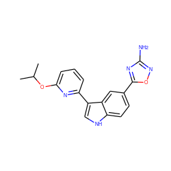 CC(C)Oc1cccc(-c2c[nH]c3ccc(-c4nc(N)no4)cc23)n1 ZINC000145393527