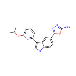 CC(C)Oc1cccc(-c2c[nH]c3ccc(-c4nnc(N)o4)cc23)n1 ZINC000204754435