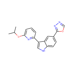 CC(C)Oc1cccc(-c2c[nH]c3ccc(-c4nnco4)cc23)n1 ZINC000204767537