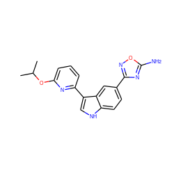 CC(C)Oc1cccc(-c2c[nH]c3ccc(-c4noc(N)n4)cc23)n1 ZINC000204773619