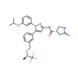 CC(C)Oc1cccc(-n2nc(NC(=O)[C@@H]3CNC(=O)C3)cc2-c2cccc(CO[C@H](C)C(F)(F)F)c2)c1 ZINC000169707362