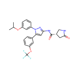 CC(C)Oc1cccc(-n2nc(NC(=O)[C@@H]3CNC(=O)C3)cc2-c2cccc(OC(F)(F)F)c2)c1 ZINC000169707353