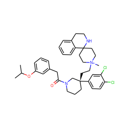 CC(C)Oc1cccc(CC(=O)N2CCC[C@@](CC[N+]3(C)CCC4(CC3)NCCc3ccccc34)(c3ccc(Cl)c(Cl)c3)C2)c1 ZINC000029333268