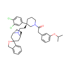 CC(C)Oc1cccc(CC(=O)N2CCC[C@@](CCN3[C@H]4CC[C@H]3CC3(C4)OCc4ccccc43)(c3ccc(Cl)c(Cl)c3)C2)c1 ZINC000169306890