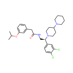 CC(C)Oc1cccc(CC(=O)NC[C@H](c2ccc(Cl)c(Cl)c2)N2CCC(N3CCCCC3)CC2)c1 ZINC000013835135