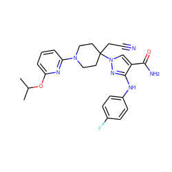 CC(C)Oc1cccc(N2CCC(CC#N)(n3cc(C(N)=O)c(Nc4ccc(F)cc4)n3)CC2)n1 ZINC000205051031