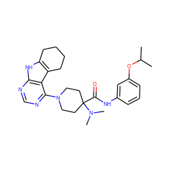 CC(C)Oc1cccc(NC(=O)C2(N(C)C)CCN(c3ncnc4[nH]c5c(c34)CCCC5)CC2)c1 ZINC000653841630