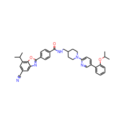 CC(C)Oc1ccccc1-c1ccc(N2CCC(CNC(=O)c3ccc(-c4nc5cc(C#N)cc(C(C)C)c5o4)cc3)CC2)nc1 ZINC000066136488