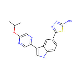 CC(C)Oc1cnc(-c2c[nH]c3ccc(-c4nnc(N)s4)cc23)cn1 ZINC000221749526