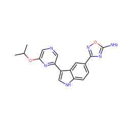 CC(C)Oc1cncc(-c2c[nH]c3ccc(-c4noc(N)n4)cc23)n1 ZINC000204758792