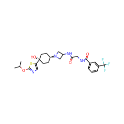 CC(C)Oc1ncc([C@]2(O)CC[C@H](N3CC(NC(=O)CNC(=O)c4cccc(C(F)(F)F)c4)C3)CC2)s1 ZINC000101588031