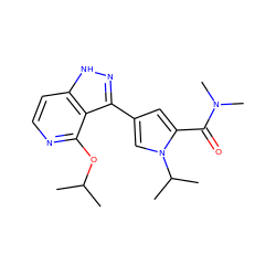 CC(C)Oc1nccc2[nH]nc(-c3cc(C(=O)N(C)C)n(C(C)C)c3)c12 ZINC000114773244