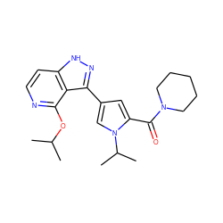 CC(C)Oc1nccc2[nH]nc(-c3cc(C(=O)N4CCCCC4)n(C(C)C)c3)c12 ZINC000114771838