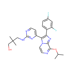 CC(C)Oc1nccn2c(-c3ccnc(NCC(C)(C)CO)n3)c(-c3ccc(F)cc3F)nc12 ZINC000063540195