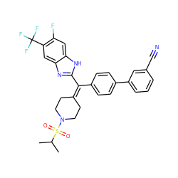 CC(C)S(=O)(=O)N1CCC(=C(c2ccc(-c3cccc(C#N)c3)cc2)c2nc3cc(C(F)(F)F)c(F)cc3[nH]2)CC1 ZINC000038157838