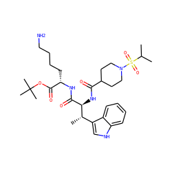 CC(C)S(=O)(=O)N1CCC(C(=O)N[C@H](C(=O)N[C@@H](CCCCN)C(=O)OC(C)(C)C)[C@@H](C)c2c[nH]c3ccccc23)CC1 ZINC000027407015