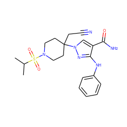 CC(C)S(=O)(=O)N1CCC(CC#N)(n2cc(C(N)=O)c(Nc3ccccc3)n2)CC1 ZINC000218410728