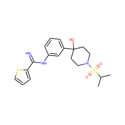 CC(C)S(=O)(=O)N1CCC(O)(c2cccc(NC(=N)c3cccs3)c2)CC1 ZINC000169325200