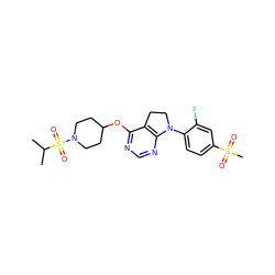 CC(C)S(=O)(=O)N1CCC(Oc2ncnc3c2CCN3c2ccc(S(C)(=O)=O)cc2F)CC1 ZINC000095578770