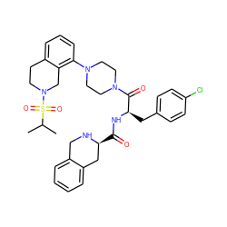 CC(C)S(=O)(=O)N1CCc2cccc(N3CCN(C(=O)[C@@H](Cc4ccc(Cl)cc4)NC(=O)[C@H]4Cc5ccccc5CN4)CC3)c2C1 ZINC000028528425