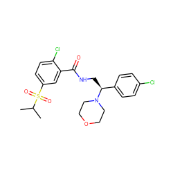 CC(C)S(=O)(=O)c1ccc(Cl)c(C(=O)NC[C@@H](c2ccc(Cl)cc2)N2CCOCC2)c1 ZINC000207632298