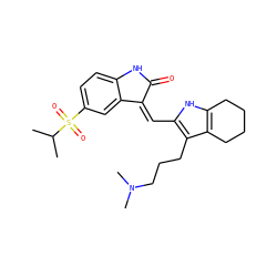 CC(C)S(=O)(=O)c1ccc2c(c1)/C(=C/c1[nH]c3c(c1CCCN(C)C)CCCC3)C(=O)N2 ZINC000013588468