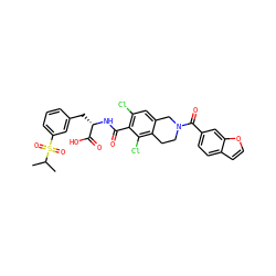 CC(C)S(=O)(=O)c1cccc(C[C@H](NC(=O)c2c(Cl)cc3c(c2Cl)CCN(C(=O)c2ccc4ccoc4c2)C3)C(=O)O)c1 ZINC000084669527