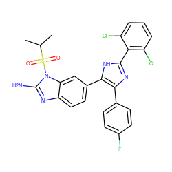 CC(C)S(=O)(=O)n1c(N)nc2ccc(-c3[nH]c(-c4c(Cl)cccc4Cl)nc3-c3ccc(F)cc3)cc21 ZINC000029131145