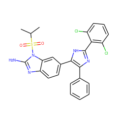 CC(C)S(=O)(=O)n1c(N)nc2ccc(-c3[nH]c(-c4c(Cl)cccc4Cl)nc3-c3ccccc3)cc21 ZINC000028473863