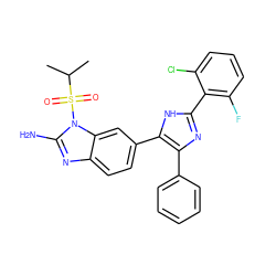 CC(C)S(=O)(=O)n1c(N)nc2ccc(-c3[nH]c(-c4c(F)cccc4Cl)nc3-c3ccccc3)cc21 ZINC000029131289